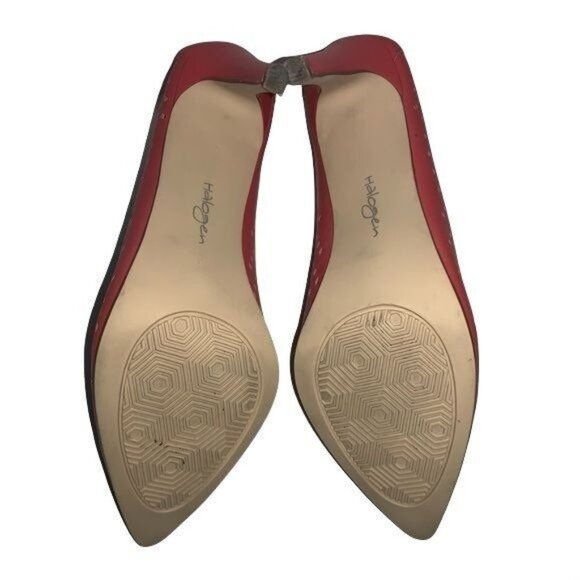 Halogen 8 Red Perforated Pointed-Toe Leather Heels 3.5" Stiletto Pumps - Picture 6 of 6